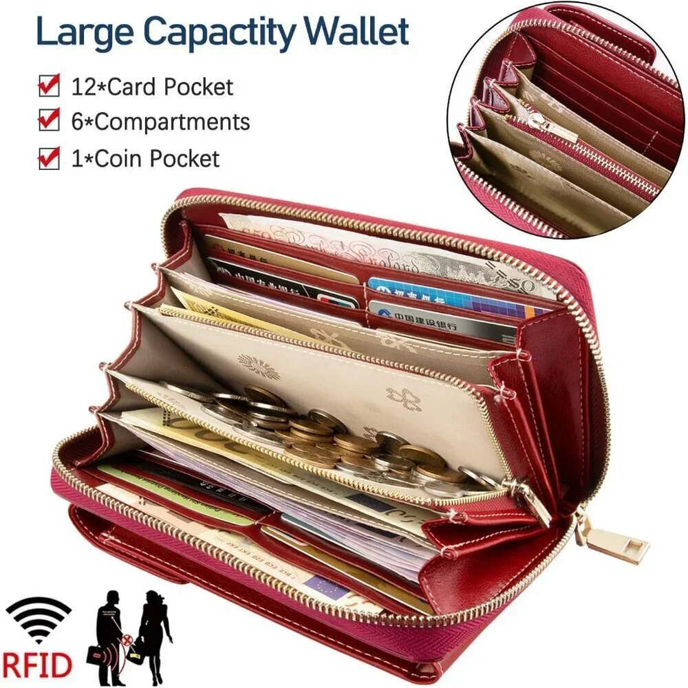 Small Leather Crossbody Phone Bag Wallet RFID Blocker Women Compact